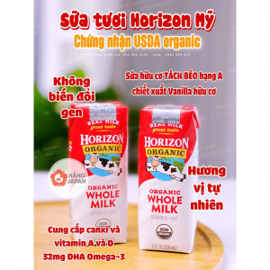 SỮA TƯƠI HORIZON ORGANIC WHOLE MILK MỸ CHO BÉ TỪ 1 TUỔI HỘP 236 ML (HỘP)